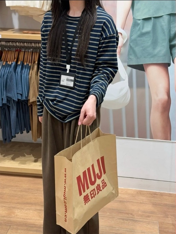 Hosszú ujjú csíkos póló kerek nyakkal, poliészter-spandex keverék, japán-koreai laza stílus