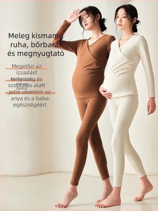 Anyai termális készlet ősz-télre, szoptatási nyílással, hosszú ujjú, poliészter/spandex 90–95%, japán-koreai szabadidős stílus