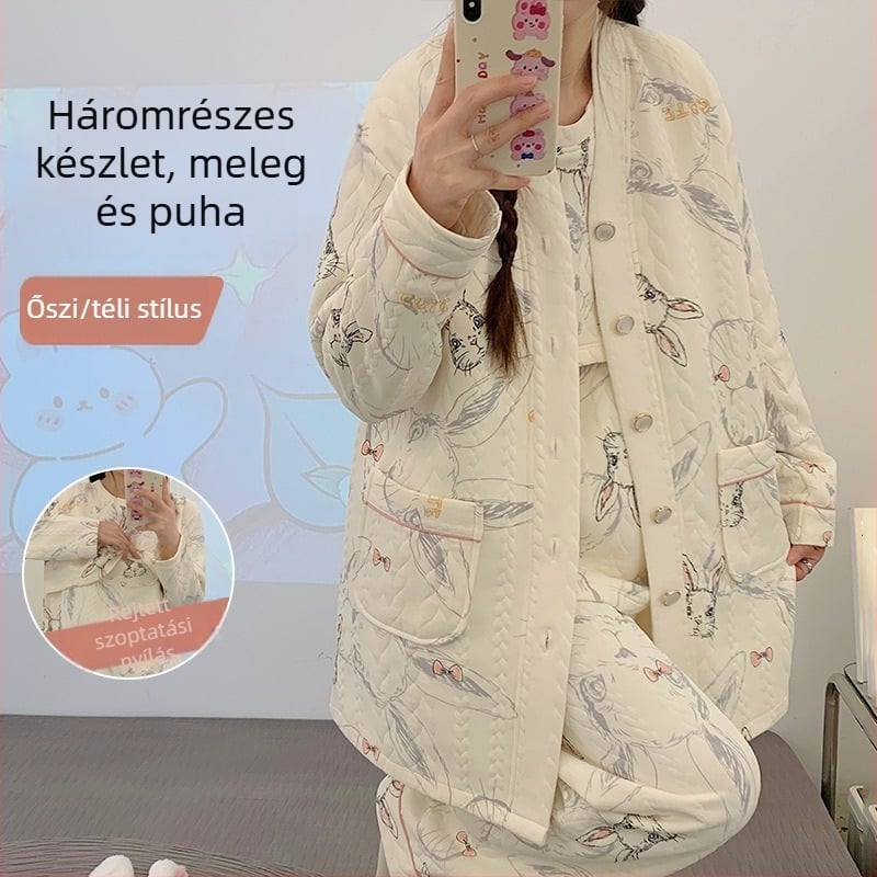 Kismama és szoptató: rétegzett kardigános téli készlet, levegő pamut anyag, V-nyakú, hosszú ujjú, 201–250 g/m²