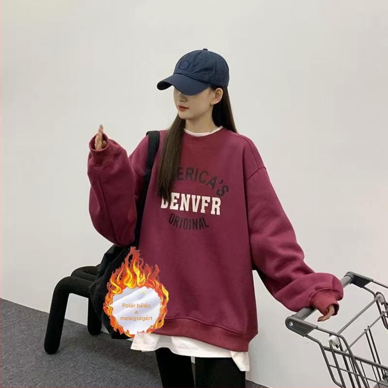 Dream Anchor Top felső szett betűmintával, hosszú ujjú, pamut anyag, 30% pamut tartalom, japán-koreai laza stílus