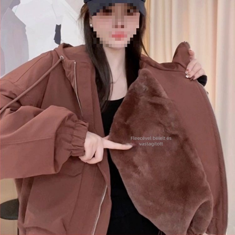 Női rövid kapucnis dzseki fleece belsővel, Chenille anyag, Spandex keverék, fő anyag tartalma <30%, leengedett vállak, Spring 2025