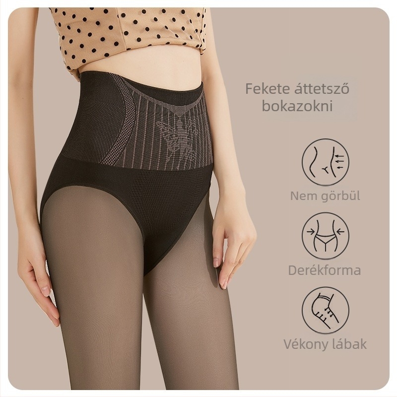 Női nylonból készült fleece-béléssel vastagabb, magas derékú leggings, fenntartó hatású, egy darabos kivitel
