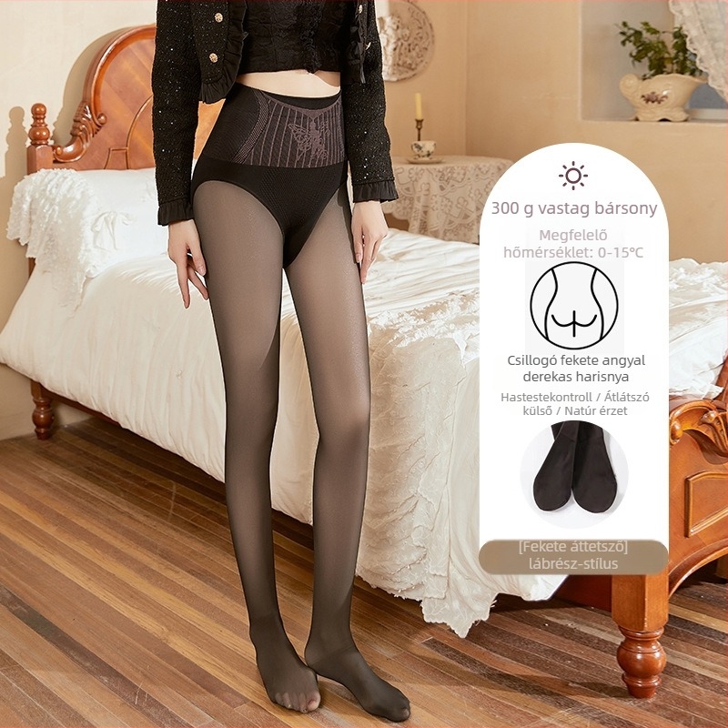 Női nylonból készült fleece-béléssel vastagabb, magas derékú leggings, fenntartó hatású, egy darabos kivitel