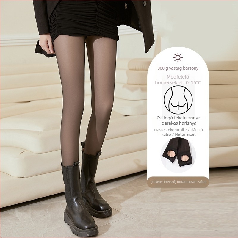 Női nylonból készült fleece-béléssel vastagabb, magas derékú leggings, fenntartó hatású, egy darabos kivitel