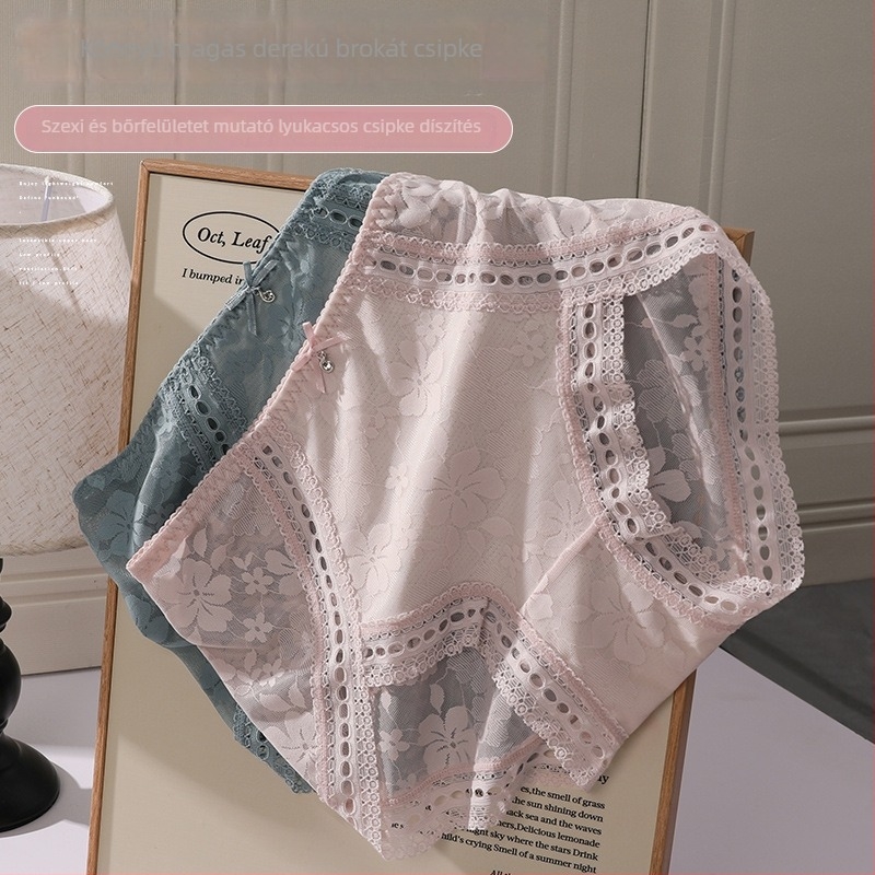 Női csipkés jacquard alsónemű középmagas derekú, légáteresztő nylon anyag, virágos mintázat, bélés Mulberry selyem a szemérem résznél