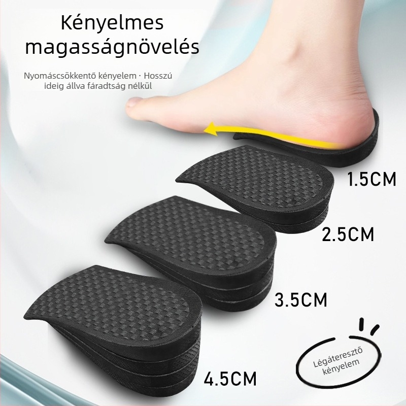 Magasságot növelő fél talpbetét – PVC, légáteresztő, ütéscsillapító, uniszex, alkalmas sportcipőkhöz, bőrcipőkhöz és casual lábbelikhez