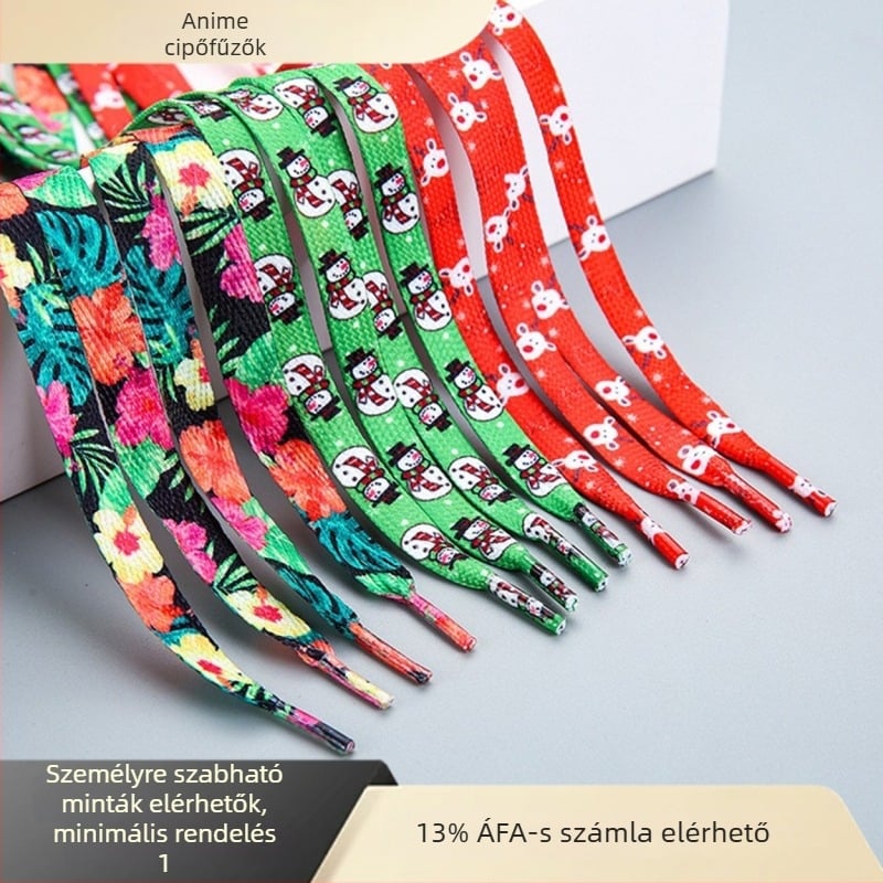 Karácsonyi cipőfűzők — Dylan márka, 120 cm hosszú; alkalmas sportcipőkhöz, bakancsokhoz, hétköznapi és munkacipőkhöz; stílus: Karácsony, mindennapi lazítás
