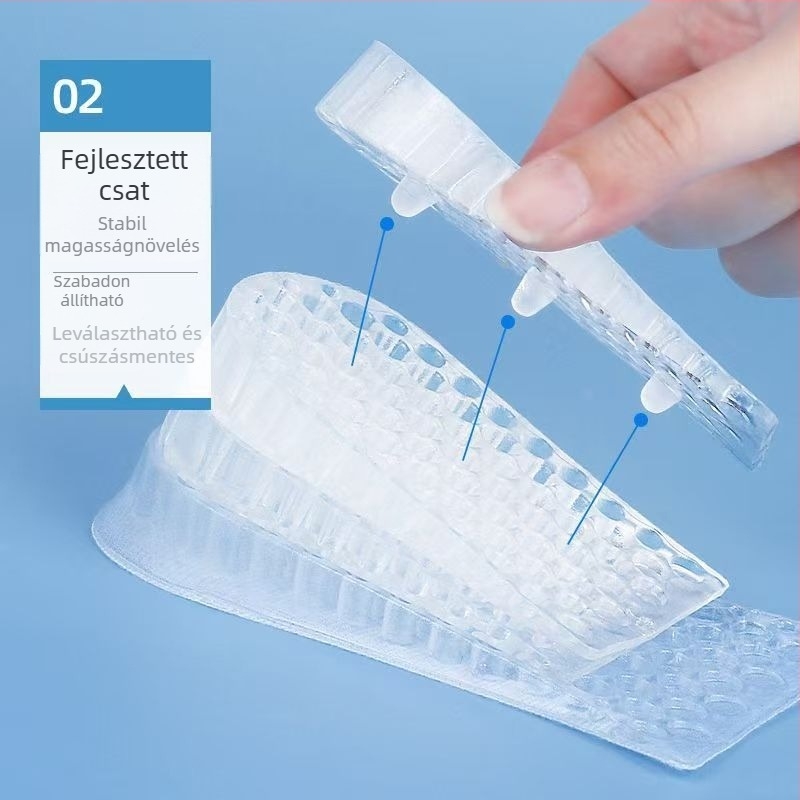 Szilikon magasságot növelő talpbetét – átlátszó, több rétegű félbetét, uniszex felnőtteknek, sportcipőkhöz, bőr és bakancs típusú lábbelikhez