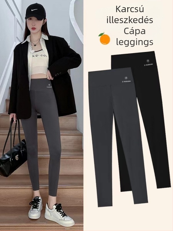 Női Shark Skin leggings, 3/4 hosszú, fekete, karcsú szabás, vékony, légáteresztő jóga nadrág