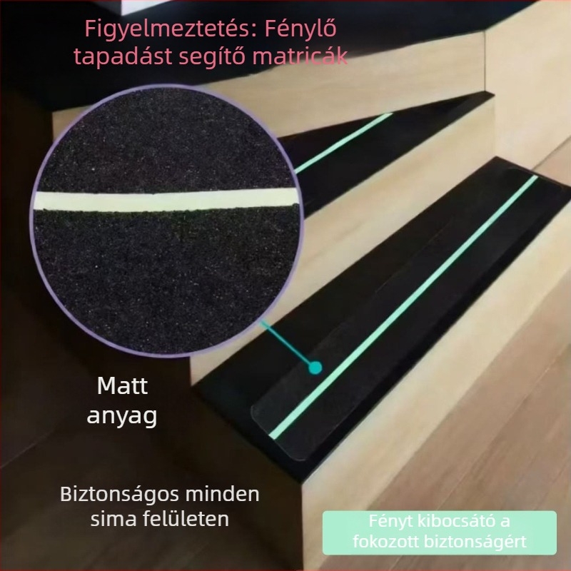 Kültéri lépcsőkhöz készült csúszásmentesítő szalag matt fénycsíkkal, PET alap, 0,75 mm vastagság, akril ragasztó, vízálló