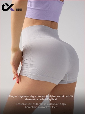 Női pliszírozott jóga rövidnadrág, magas derekú, popsikat emelő, nedvességelvezető anyag, 90% nylon