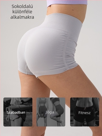 Női pliszírozott jóga rövidnadrág, magas derekú, popsikat emelő, nedvességelvezető anyag, 90% nylon