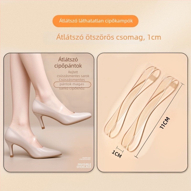 Áttetsző, láthatatlan női magassarkú cipőfűzők anti-slip pántokkal a cipő rögzítéséhez — Termékkód: Cx-yunqie — Szezoni: egész évben