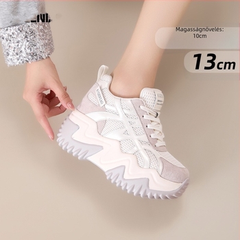 Női dad shoes cipő 10 cm-es magasság-emeléssel, 13 cm-es vastag talppal, felsőrész szintetikus rostból, fűzővel záródó, EVA talpbetét