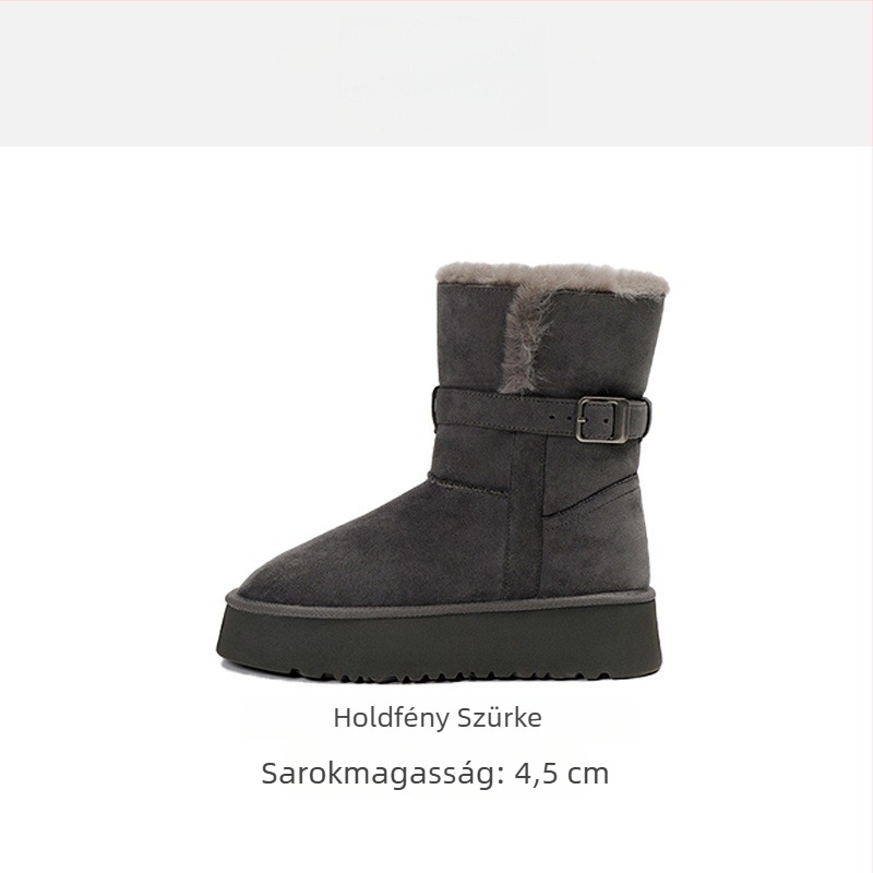 Női nubuk hócsizma belső műszőrmével bélelt, gumitalpú, hosszú szárú, slip-on záródású, kerek orrú