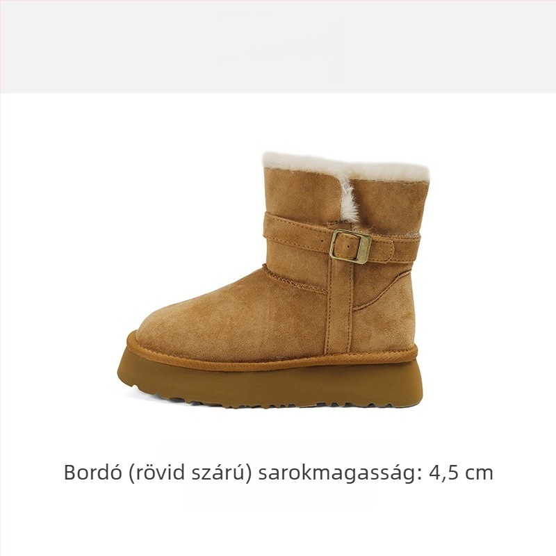 Női nubuk hócsizma belső műszőrmével bélelt, gumitalpú, hosszú szárú, slip-on záródású, kerek orrú