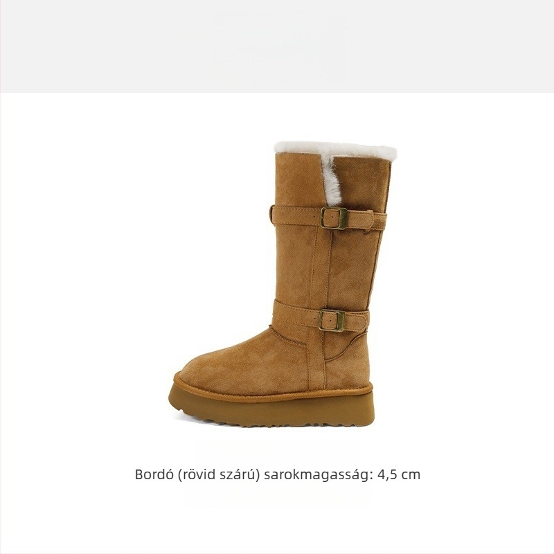 Női nubuk hócsizma belső műszőrmével bélelt, gumitalpú, hosszú szárú, slip-on záródású, kerek orrú