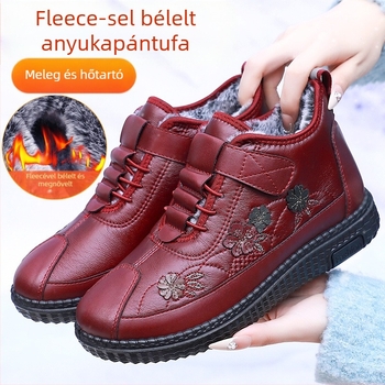 Női téli plüss cipő Velcro-zárással, felső rész: szuper rost, belső plüss, PU talp, lapos sarok