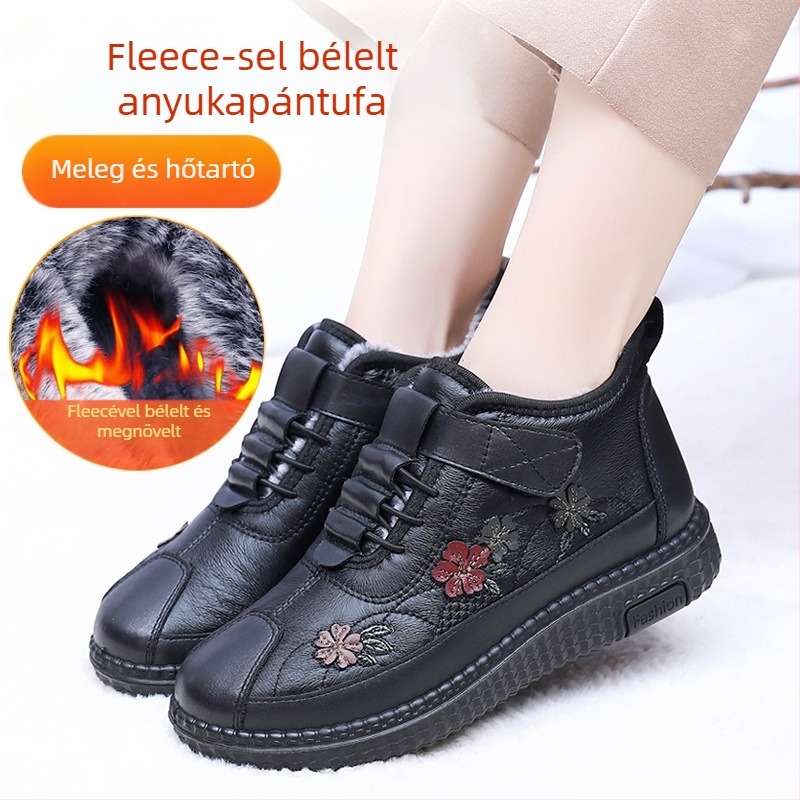 Női téli plüss cipő Velcro-zárással, felső rész: szuper rost, belső plüss, PU talp, lapos sarok