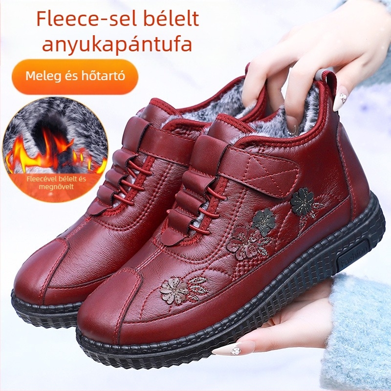 Női téli plüss cipő Velcro-zárással, felső rész: szuper rost, belső plüss, PU talp, lapos sarok