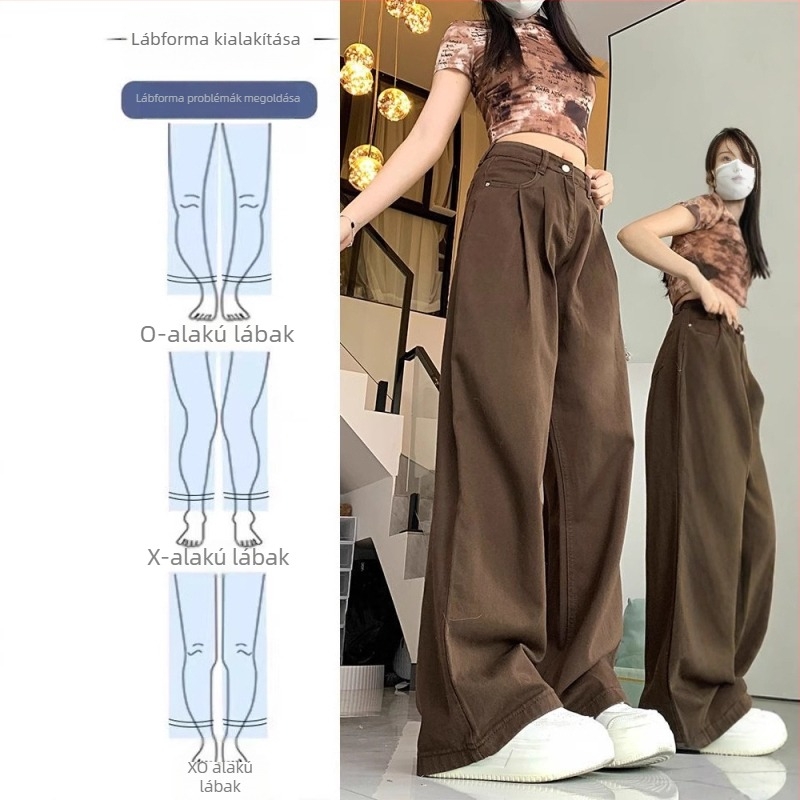 Denim női farmernadrág, széles szárú, magas derékkal, padlót érő hosszú, mikroelasztikus