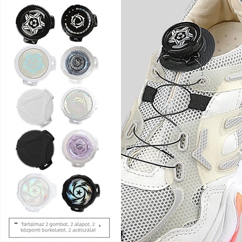 Forgó acélsodronyos cipőcsat sneakershez és textilcipőkhöz, fűző nélkül, anti-esés (Anyag: acélsodrony; Mechanizmus: forgó csat; Kompatibilitás: sneakers, textilcipők; Minden évszak)