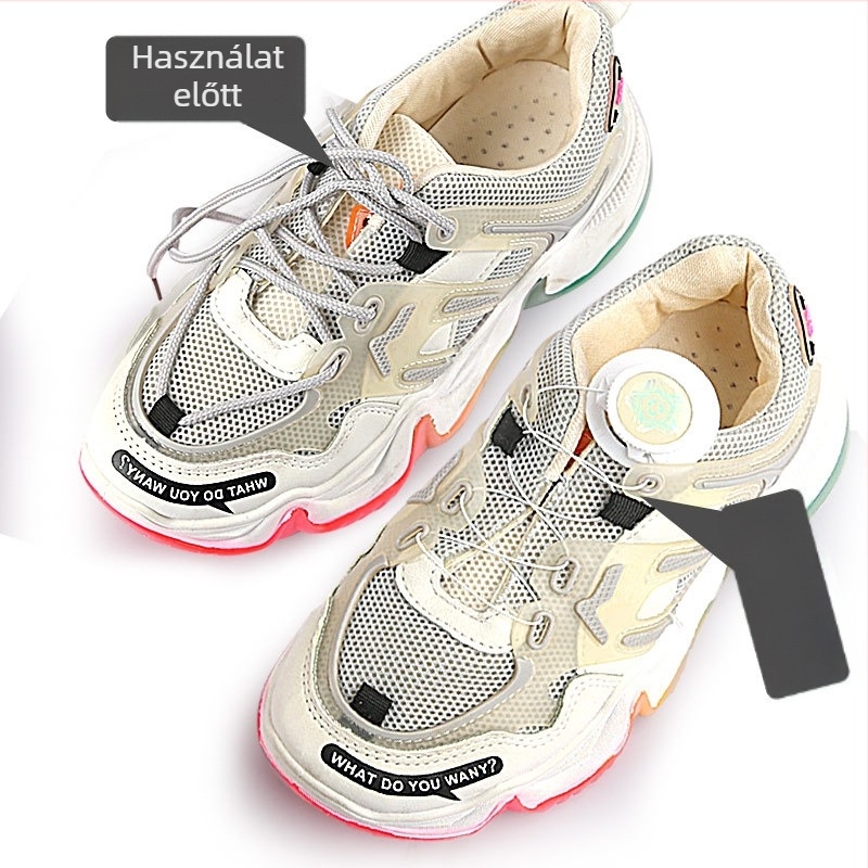 Forgó acélsodronyos cipőcsat sneakershez és textilcipőkhöz, fűző nélkül, anti-esés (Anyag: acélsodrony; Mechanizmus: forgó csat; Kompatibilitás: sneakers, textilcipők; Minden évszak)