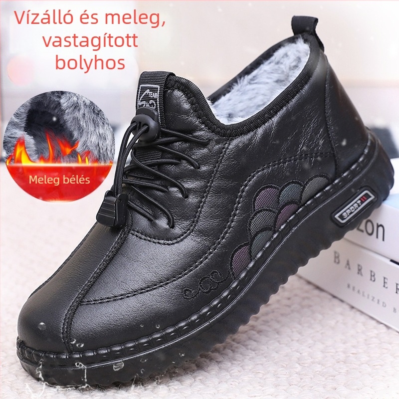 Női téli textilcipő szuper rostos felsőrésszel, mesterséges plüss bélés, PU talp, alacsony sarok