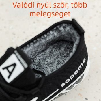 Női pamut cipő nyúlszőrrel bélelt belsővel, velúr felsőrész, csíkos mintázat, alacsony profilú, fűzőkkel záródó