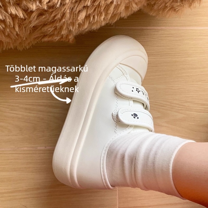 Női Velcro sportcipő, vastag 3-5 cm talppal, PU felső, gumi talp, kerek orr