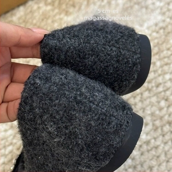 Női Mary Jane cipő, francia stílusú, négyszögletes orr, velúr felsőrész, rejtett 3-5 cm-es emelés, plüss bélés, gumitalp