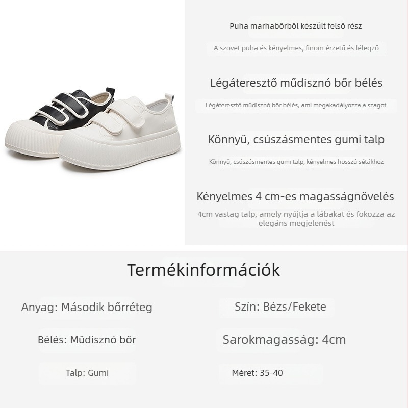 Női vastag talpú casual cipő bőr felsőrésszel, kerek orrú, gumírozott talp, 3–5 cm sarok, elülső pántos zárás