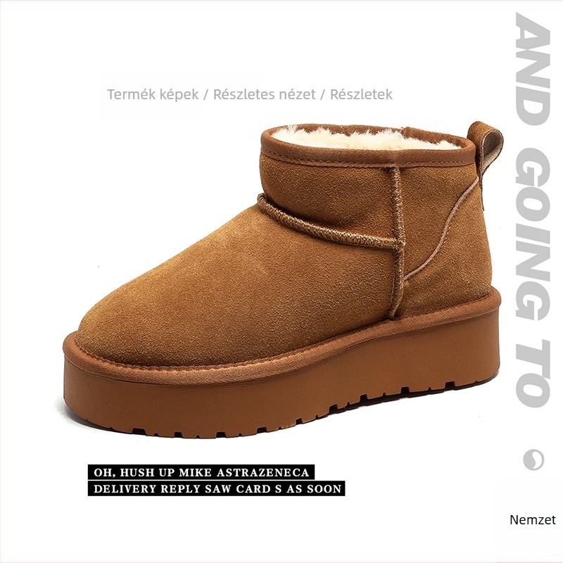 Női hócsizmák rövid szárú velúr felsőrész, műszálas gyapjú bélés, TPR talp, lapos sarok, 3–5 cm
