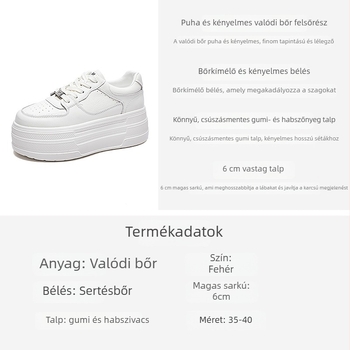 Női bőr casual sneaker vastag talppal a magasság növeléséért, felsőrész valódi bőr, fűző, két réteg disznó bőr talpbetét