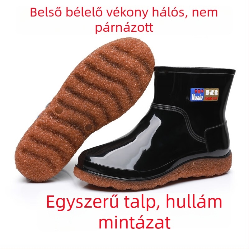 Férfi esőcsizmák, gumiból, vízálló, alacsony szárú, csúszásmentes talppal