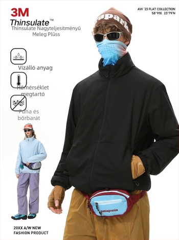 Férfi pamut bélelt kabát poliészter töltettel, álló gallér, cipzár, oldalsó zsebek, poliészter bélés, téli 2025