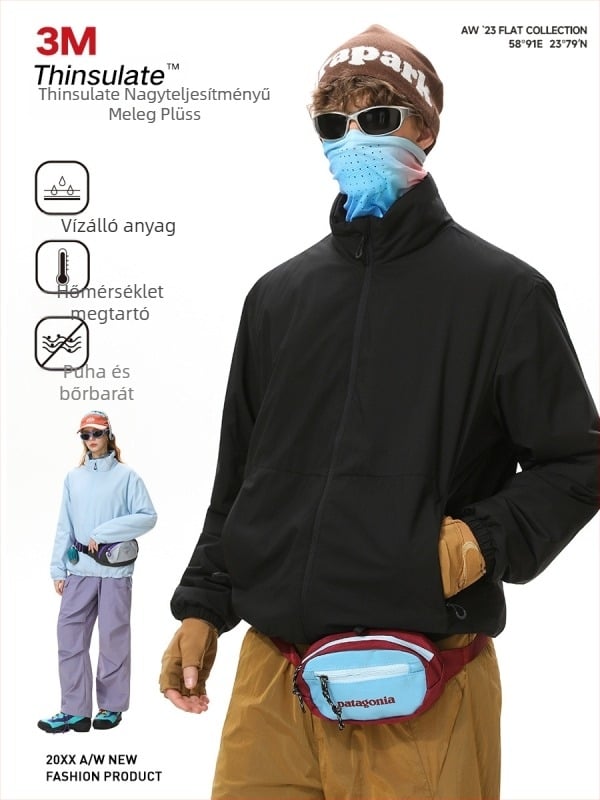 Férfi pamut bélelt kabát poliészter töltettel, álló gallér, cipzár, oldalsó zsebek, poliészter bélés, téli 2025