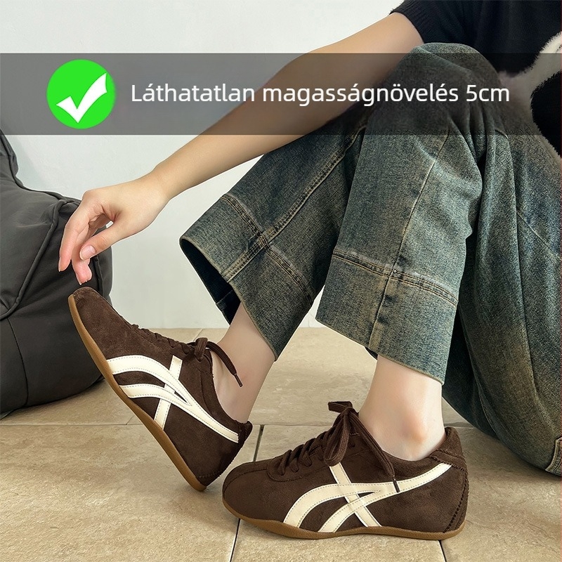 Velúr sportcipő rejtett sarokkal, leopard mintával, fűzővel, gumi talppal, 3-5 cm sarokmagasság