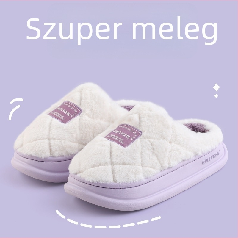 Női otthoni papucs suede felsővel, műszőrme bélés, EVA talp, csúszásmentes, vastag 3–5 cm talppal, beltéri használatra