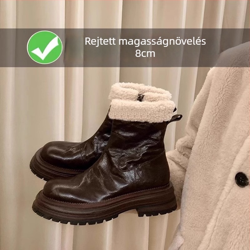Női téli csizma vastag talppal és magasság növeléssel, gyapjú bélés, vízálló, csúszásmentes, gumitalp