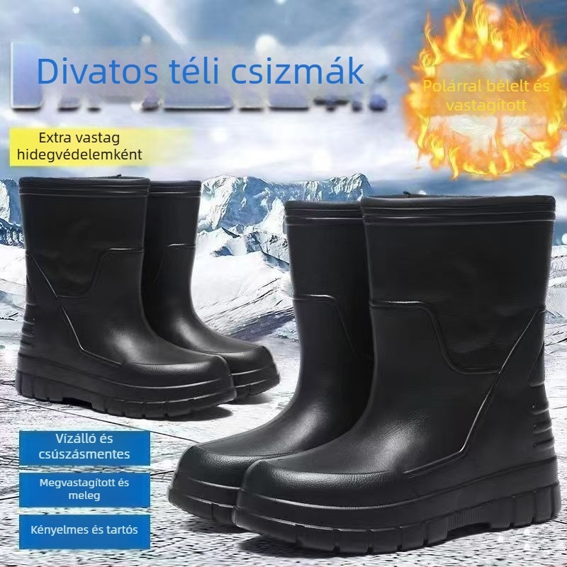Férfi EVA esőcsizmák, belső műszőrme, magas szárú, EVA talp