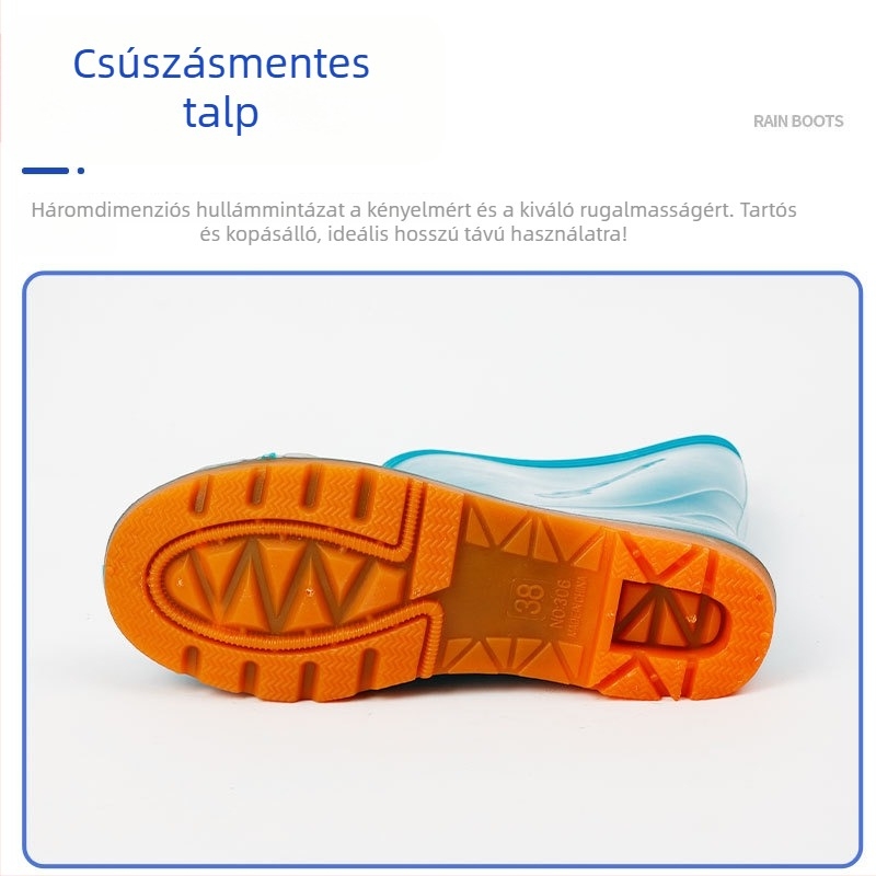 Női PVC esőcsizma, magas cső, csúszásmentes, vízálló, EVA talp