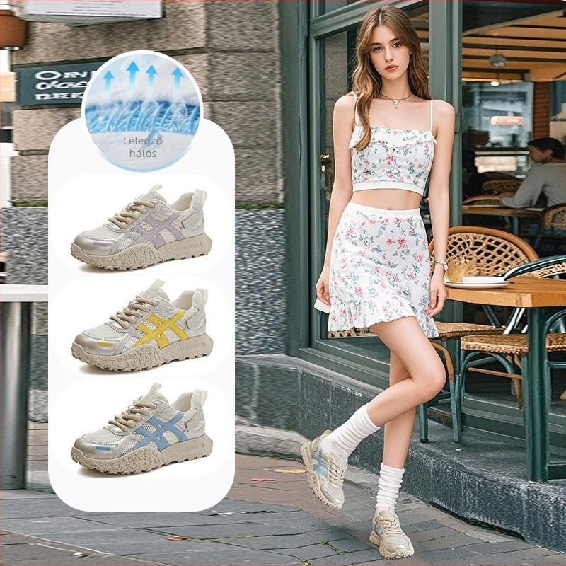 Mingliu Női Dad Shoes - Felsőrész valódi bőrből, lélegző hálós béléssel, természetes kaucsuk talp, középső magasságú sarok 3–5 cm, elöl fűzőzár