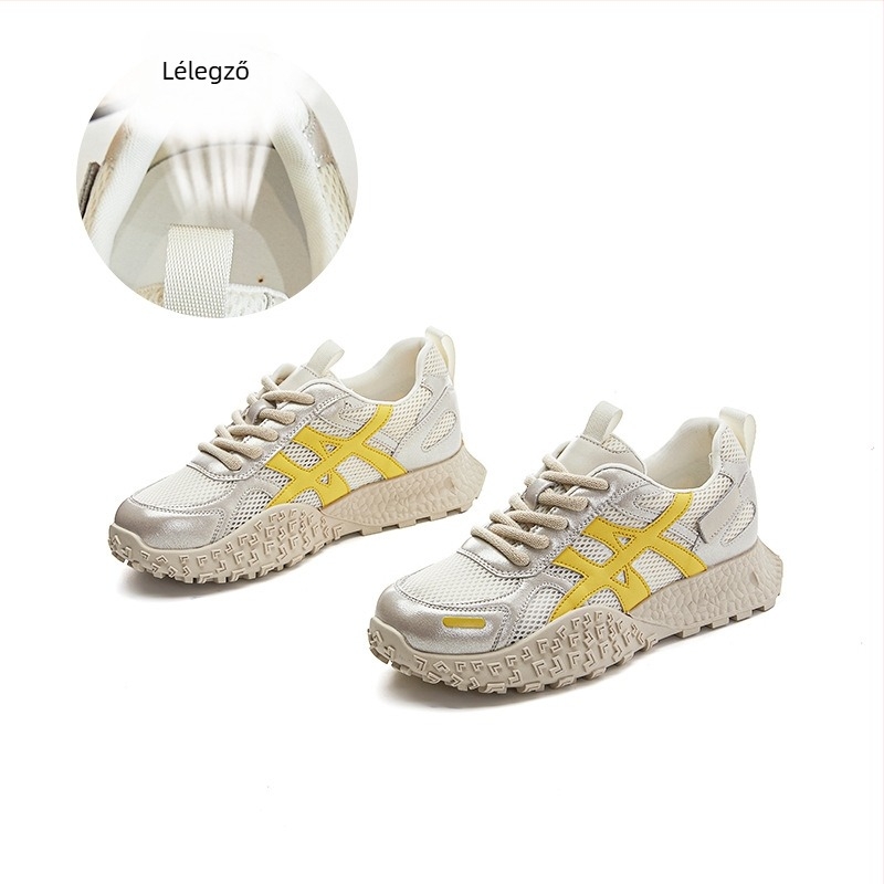 Mingliu Női Dad Shoes - Felsőrész valódi bőrből, lélegző hálós béléssel, természetes kaucsuk talp, középső magasságú sarok 3–5 cm, elöl fűzőzár