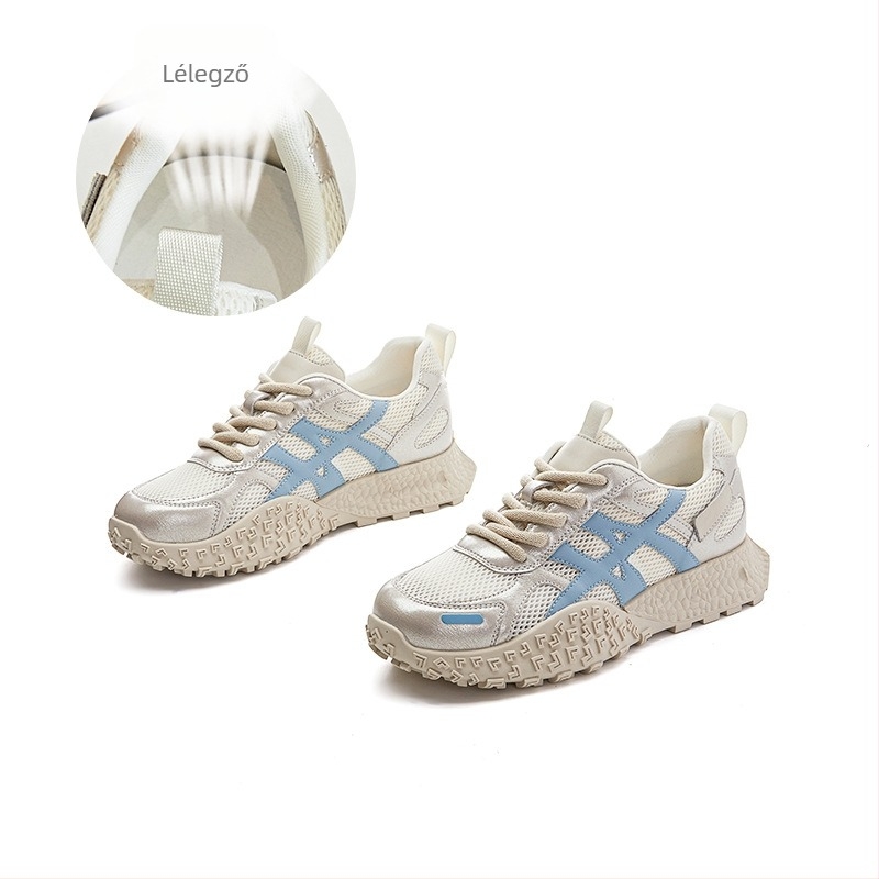 Mingliu Női Dad Shoes - Felsőrész valódi bőrből, lélegző hálós béléssel, természetes kaucsuk talp, középső magasságú sarok 3–5 cm, elöl fűzőzár
