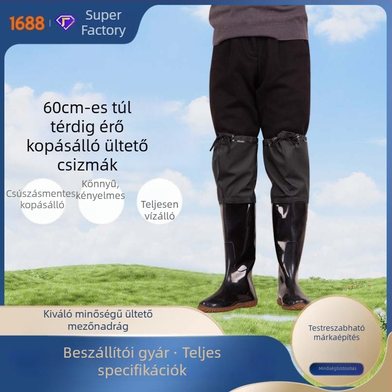 Rizsültetési bakancs nőknek és férfiaknak, térdig érő, anti-slip PVC felső rész, műanyag talp, mezőgazdasági terepi cipő