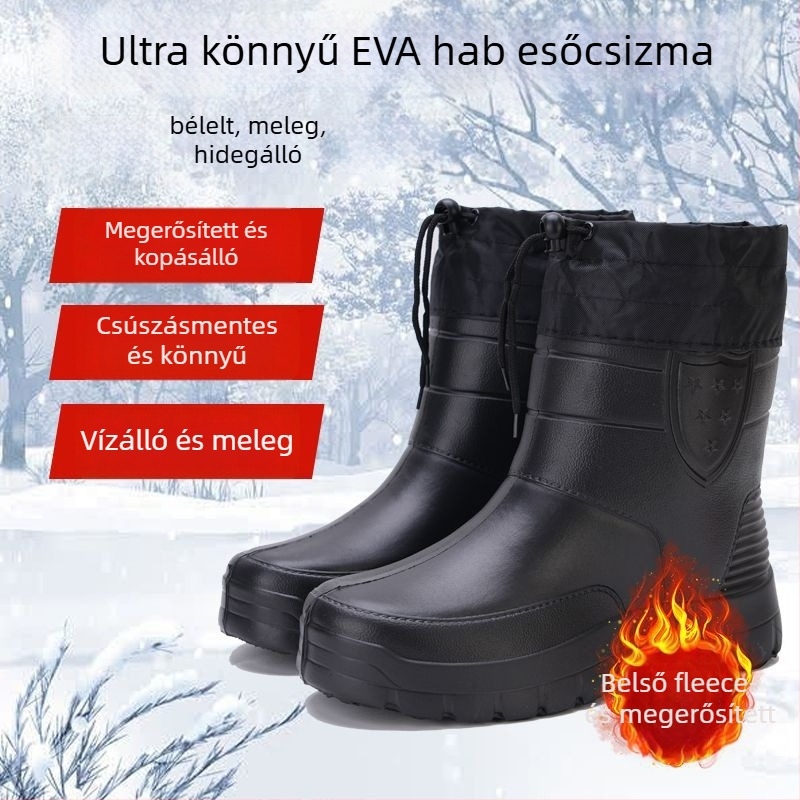 Férfiaknak esőcsizma PVC felsőrésszel és PVC talppal, alacsony szárú, csúszásmentes, melegen tartó és kopásálló