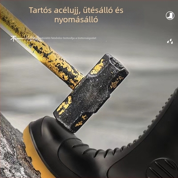 Harcos esőcsizmák, magas szárú, acél orral és acél talppal, férfi munkás esőcsizmák meleg bélésével