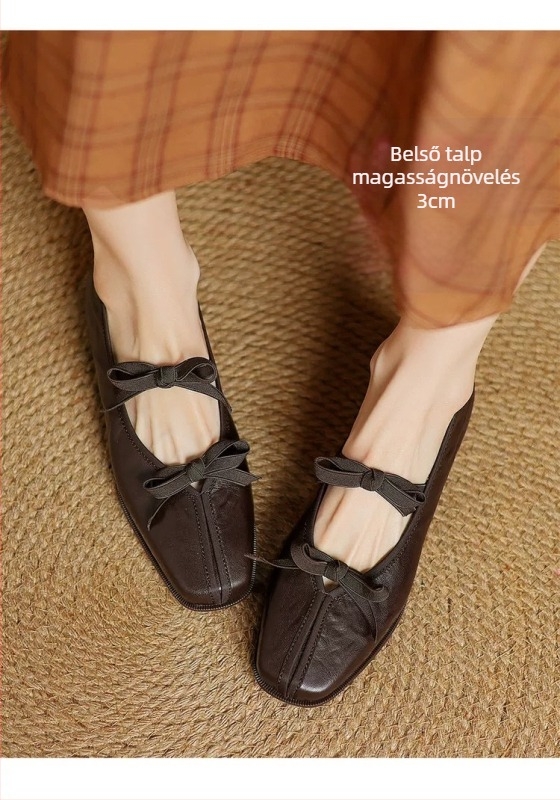Női Mary Jane cipő rejtett 3 cm-es emeléssel, négyszögletes orr, felsőrész: szuper rost, vastag sarka 6–8 cm