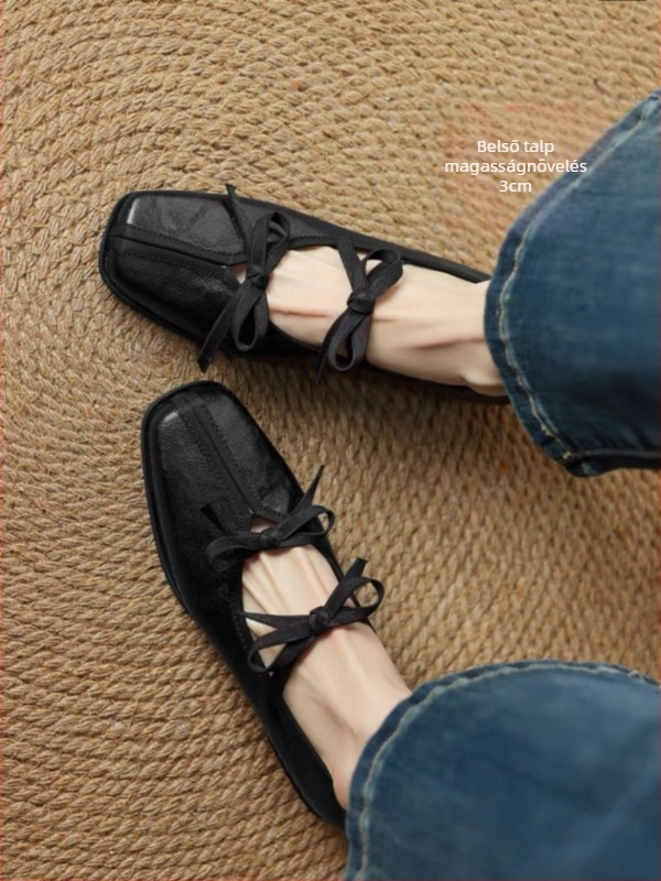 Női Mary Jane cipő rejtett 3 cm-es emeléssel, négyszögletes orr, felsőrész: szuper rost, vastag sarka 6–8 cm